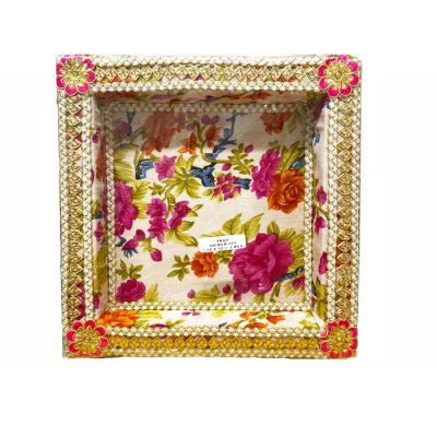 Flower Decorated Tray (Chhab) Square - Small