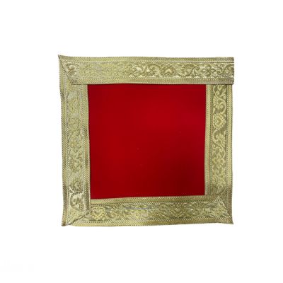 Red Velvet Chunri with a Thick Gold Border- Square - 8X8"