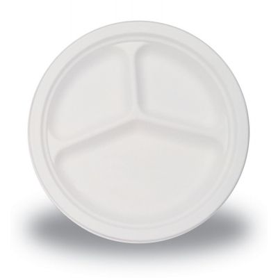 3 Section 10' White Plastic Plates - 26cm Pack of 50