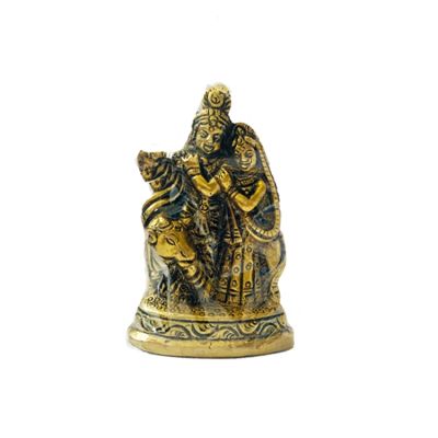 Antique Brass Solid Murti Radhe Krishna - 9.5cm Height x Width 4.5cm