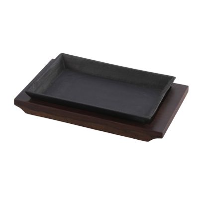 Sizzler - Iron Rectangle  Dish With Wooden Base 25.5CM