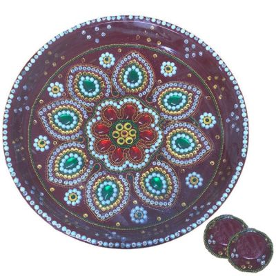 Decorated Arti Plate - Sliver, Gold, Green, White and Red Gems