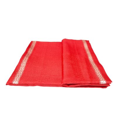 Pattu Cotton - Red with Patterned Silver Straight Border
