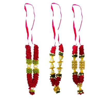 Satin Haar with Pearls - Small - Red, Green and White x1 