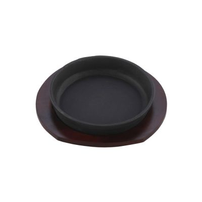 Sizzler - Heavy Round Iron Dish With Wooden Base And Sizzler Tongs