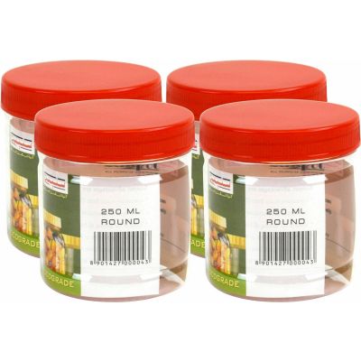 Sunpet 250 ml Red Top Plastic Food Storage Jars Canisters (4 Pack)