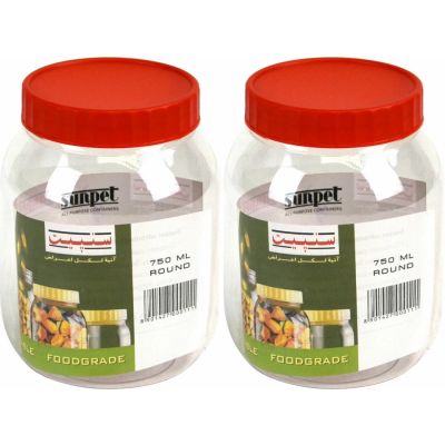 Sunpet 750 ml Red Top Plastic Food Storage Jars Canisters (2 Pack)