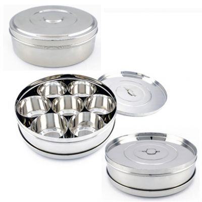 Stainless Steel Spice Box (Masala Dabba) with SS Lid & Cover Size 12