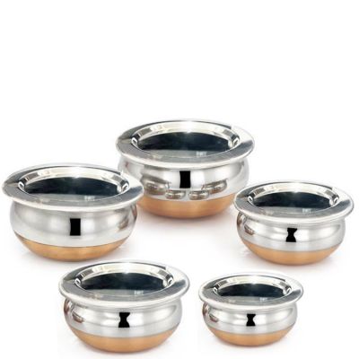 Set of 5 Stainless Steel Copper Bottom Handi With Lid.
