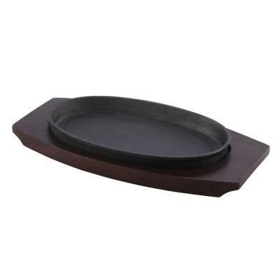 Sizzler - 11" Oval Iron Dish With Wooden Base