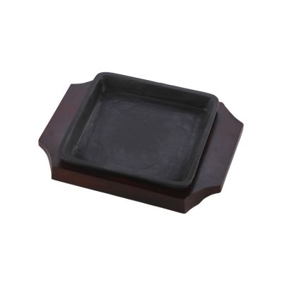 Sizzler - 6.5" Square Iron Dish With Wooden Base
