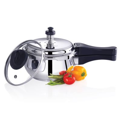 Premier Stainless Steel Handi Pressure Cooker with Glass Lid - 1.5L-liquid vol 1L