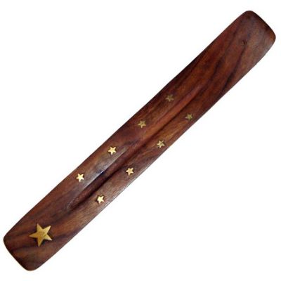 Wooden Flat Incense Stand With Moon and Stars
