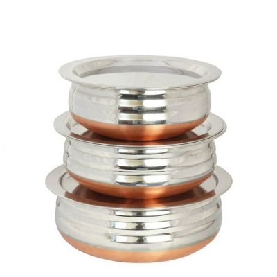 Set of 3 Copper Bottom Urli With Cover 