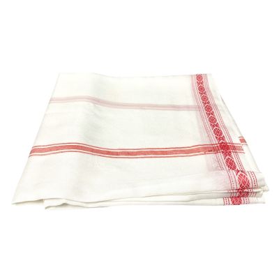 Pattu Cotton - White with Patterned Red Border