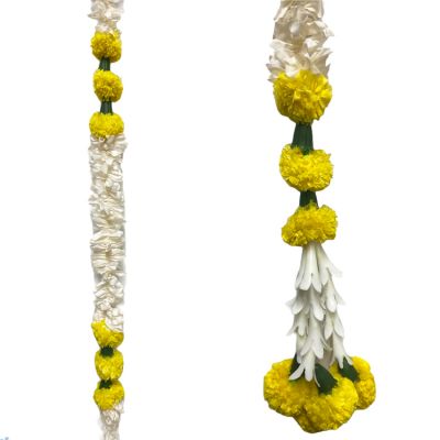 Single String Of Yellow Pom Pom with Jasmin Artificial Flowers - 39"