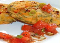 Salmon and Dill Fish Cakes Served with Tomato Vinaigrette